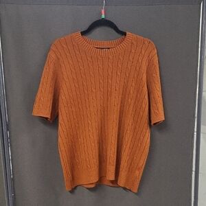 Crewneck Cable-Knit Sweater in Burnt Orange